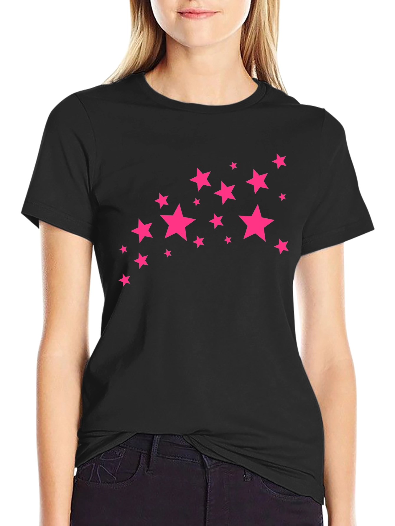Stylish Black Tee with Pink Star Design