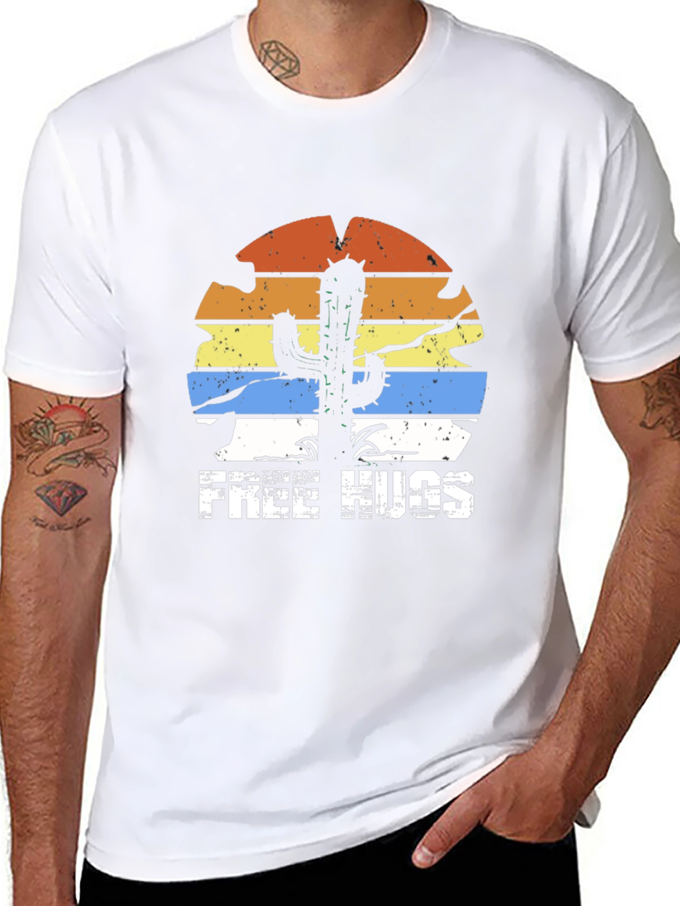 Free Hugs Cactus Graphic Tee - Black T-Shirt