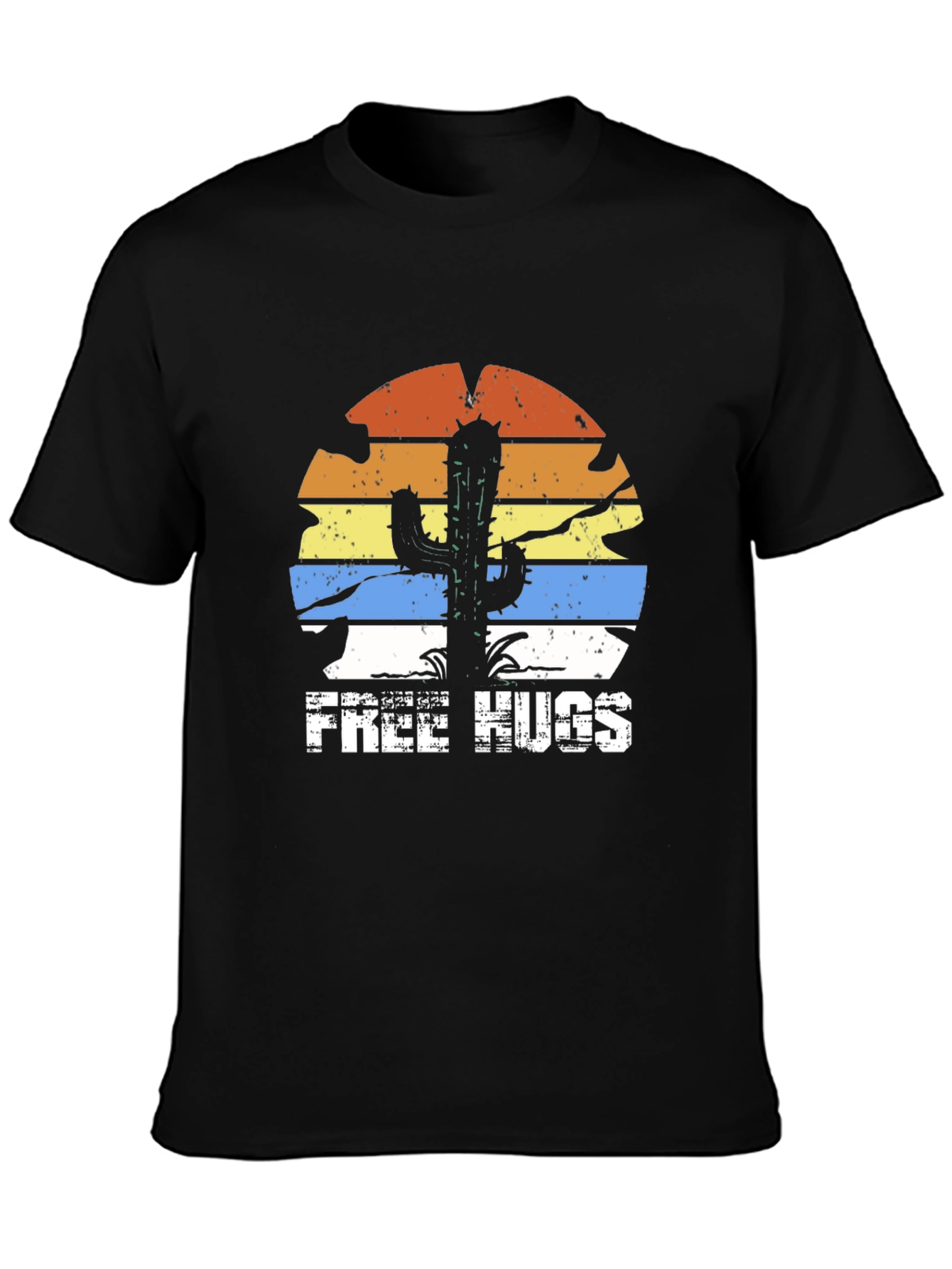 Free Hugs Cactus Graphic Tee - Black T-Shirt