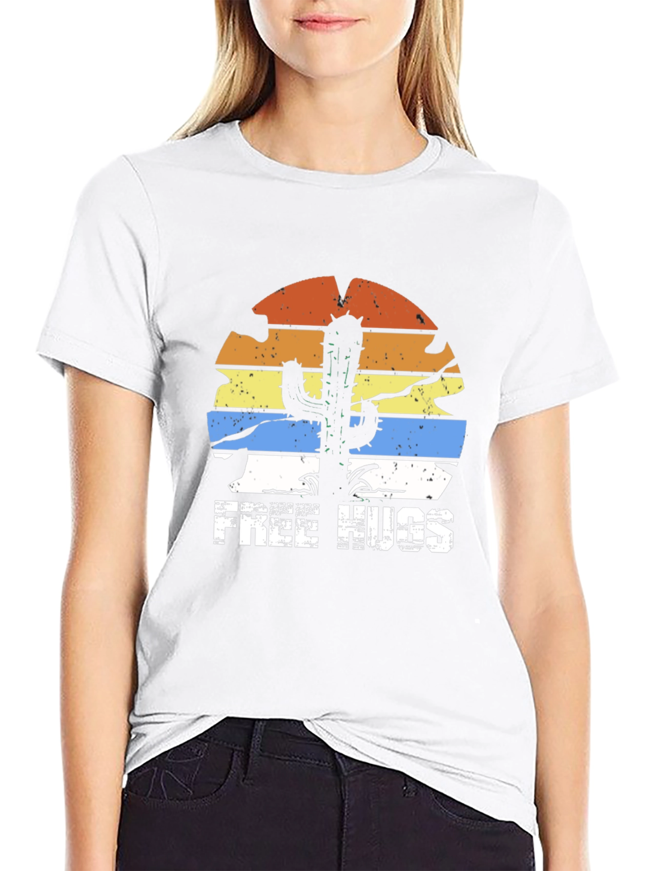 Free Hugs Cactus Graphic Tee - Black T-Shirt