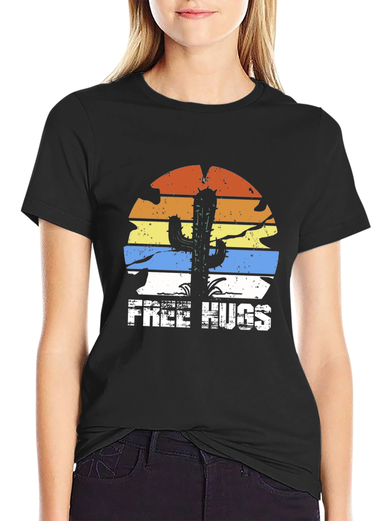 Free Hugs Cactus Graphic Tee - Black T-Shirt