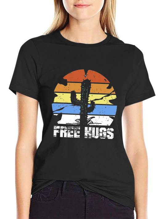 Free Hugs Cactus Graphic Tee - Black T-Shirt