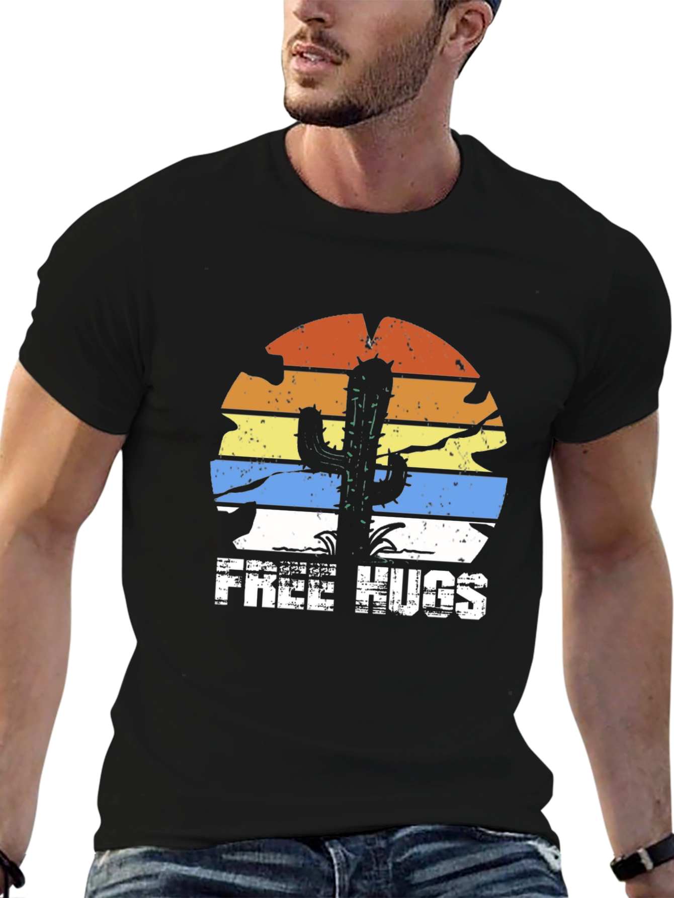 Free Hugs Cactus Graphic Tee - Black T-Shirt