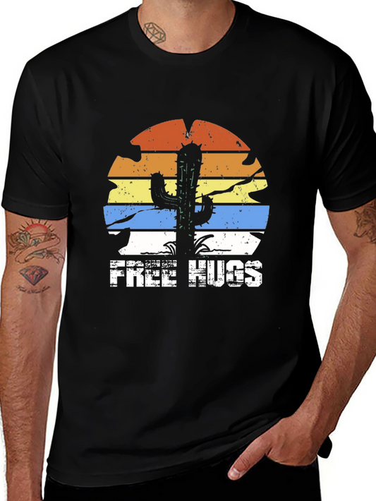 Free Hugs Cactus Graphic Tee - Black T-Shirt