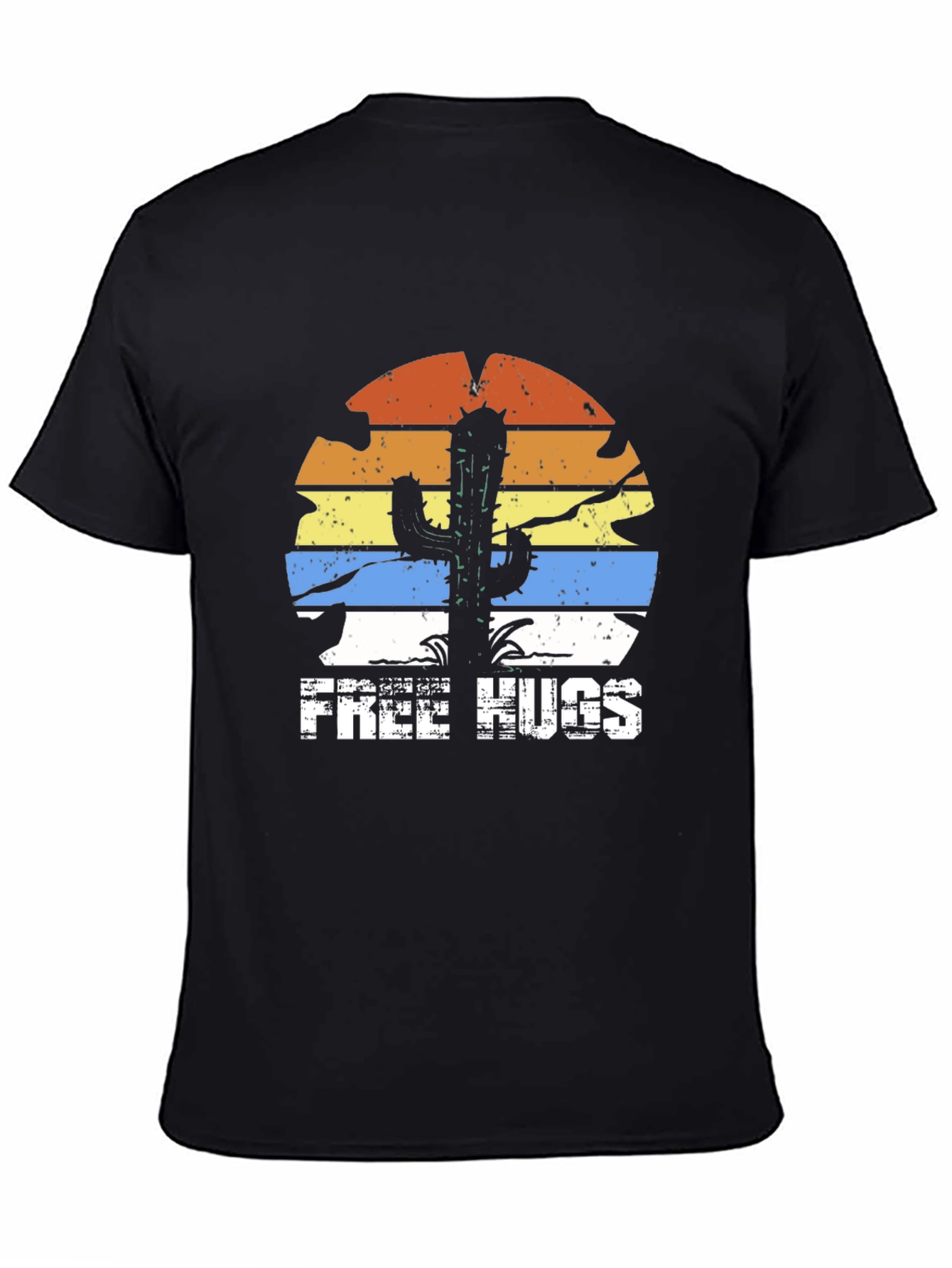 Free Hugs Cactus Graphic Tee - Black T-Shirt