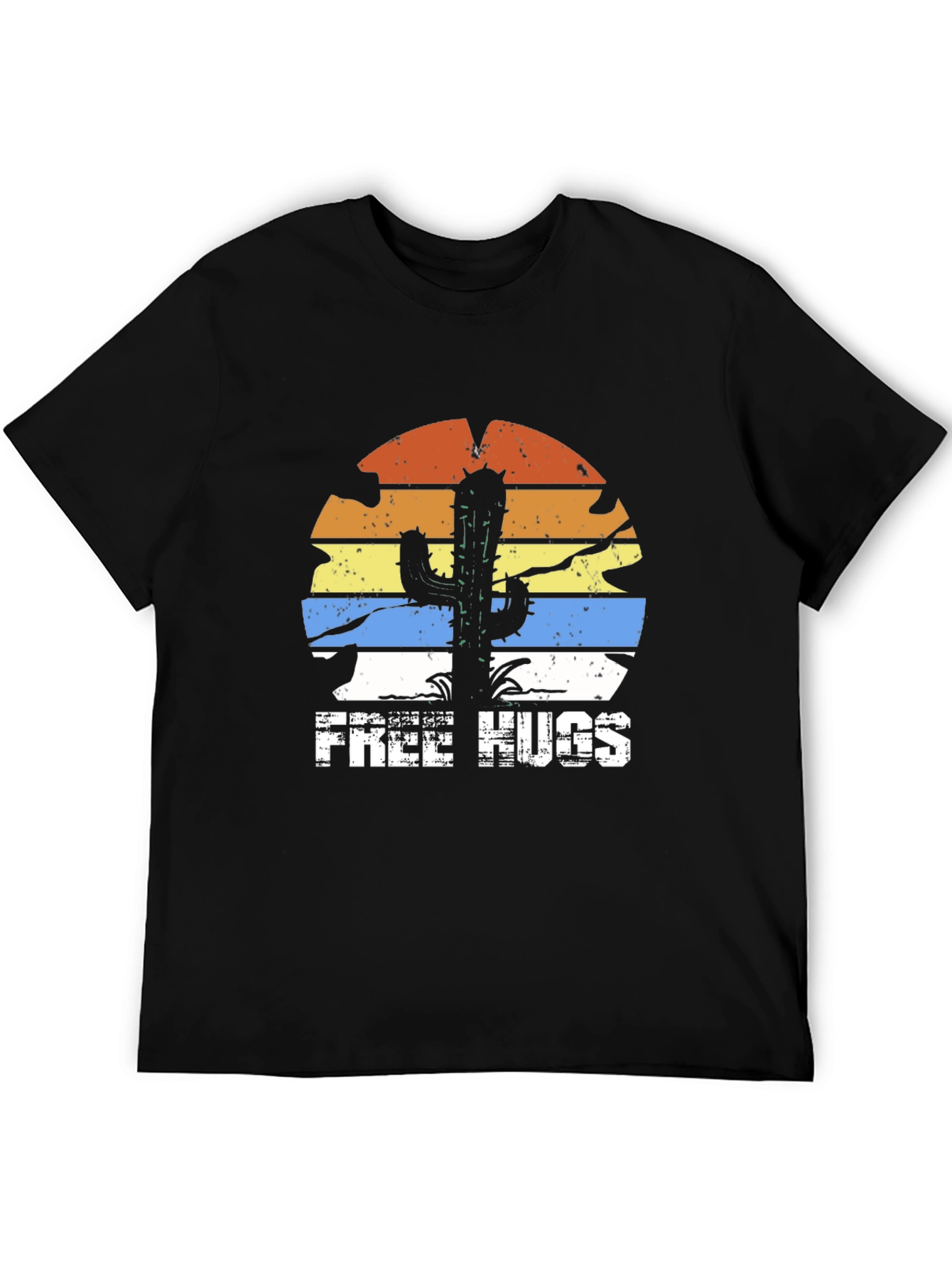Free Hugs Cactus Graphic Tee - Black T-Shirt