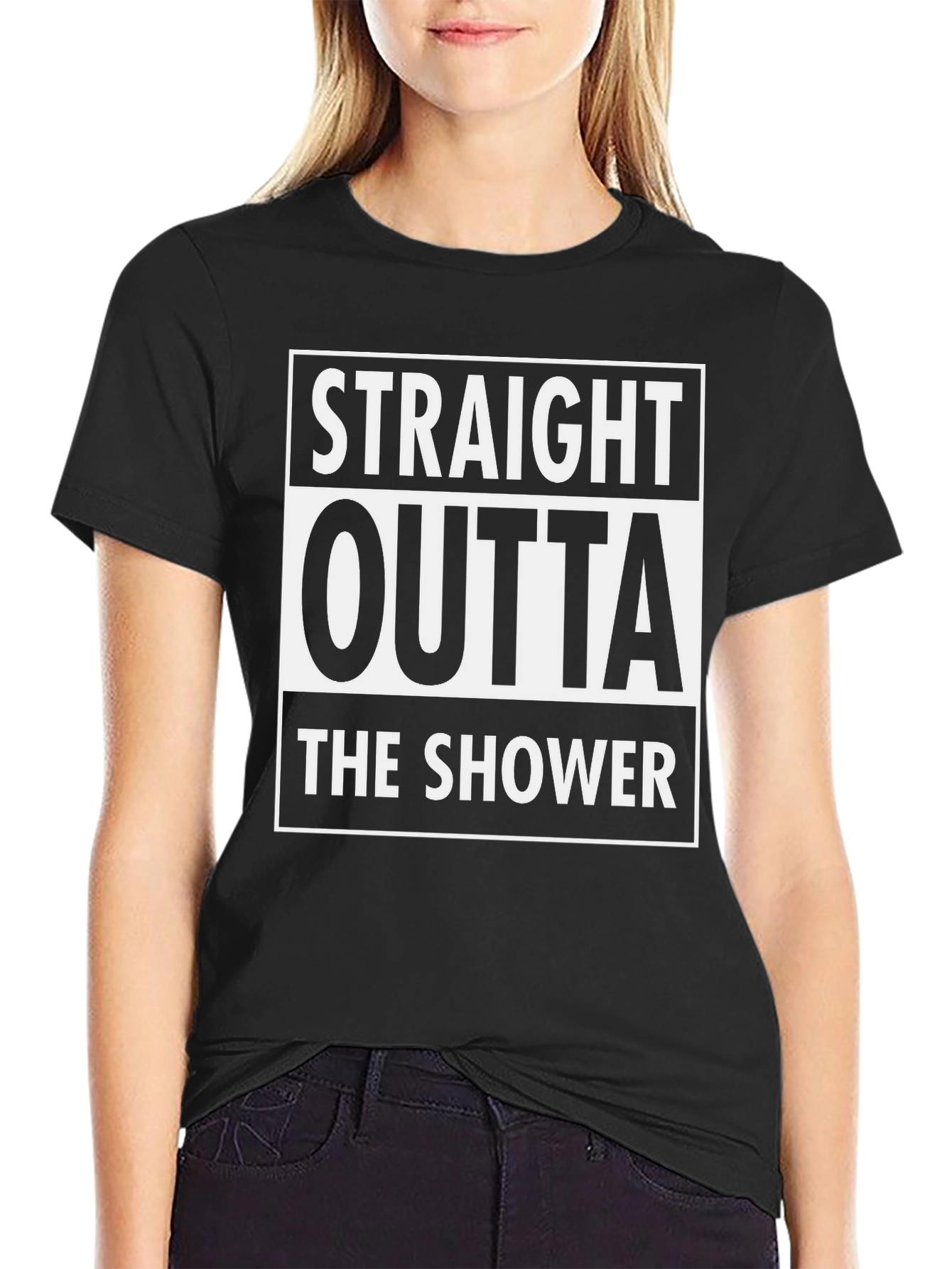 Straight Outta The Shower Black Graphic T-Shirt