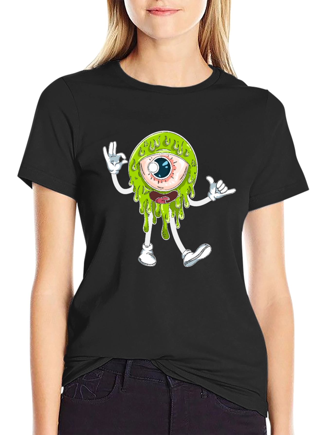 Monster Eye Graphic Tee - Black Cotton T-Shirt