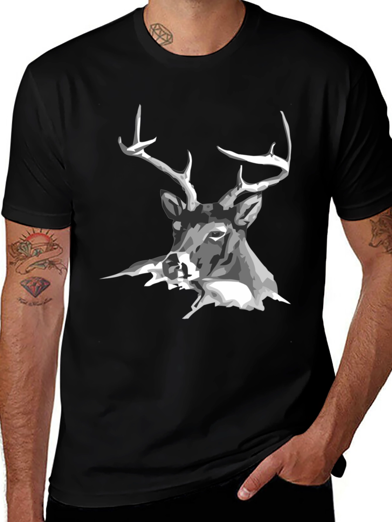 Black Deer Graphic Tee - Mens Casual T-Shirt