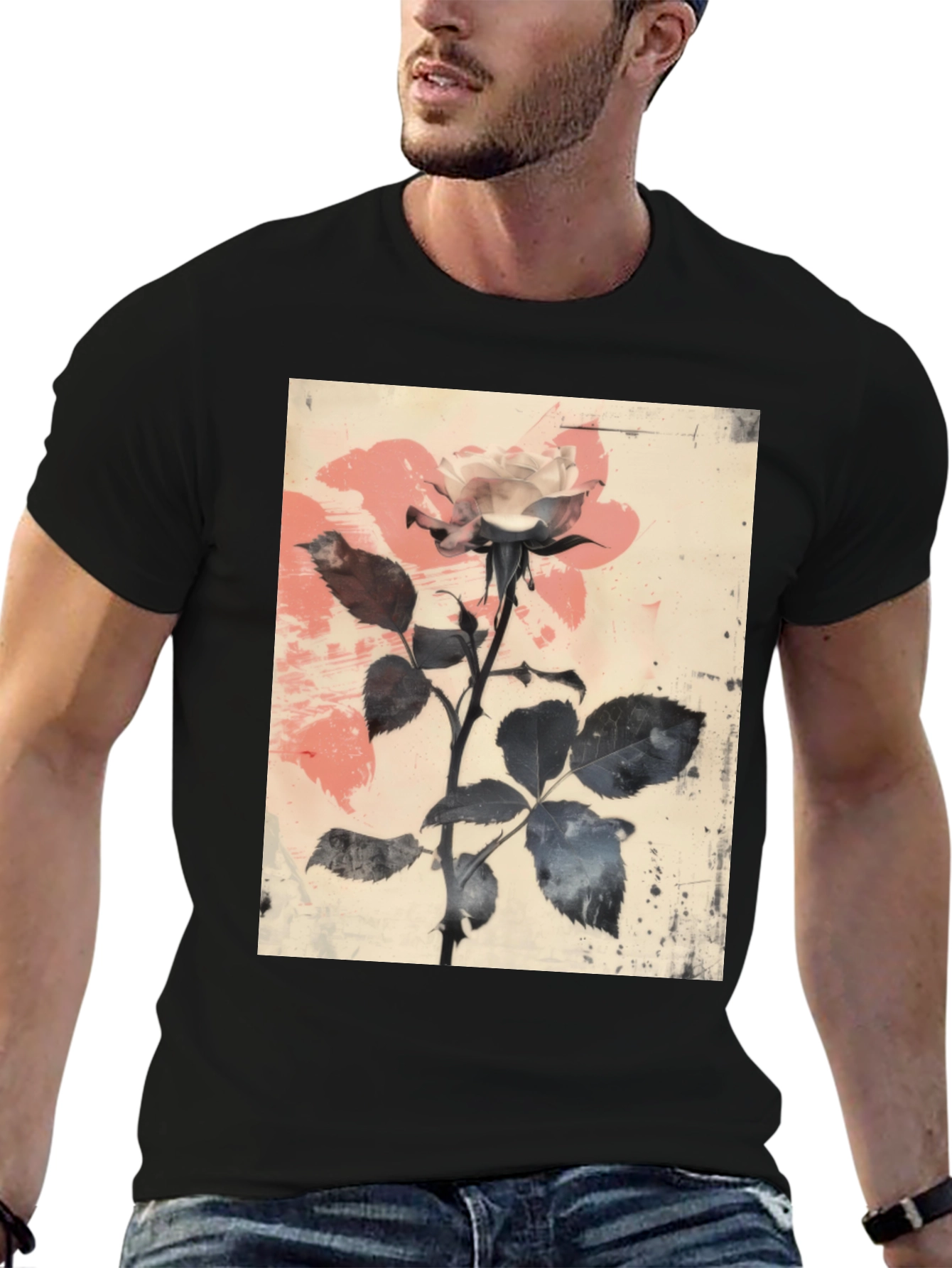 Floral Rose Graphic Tee - Black