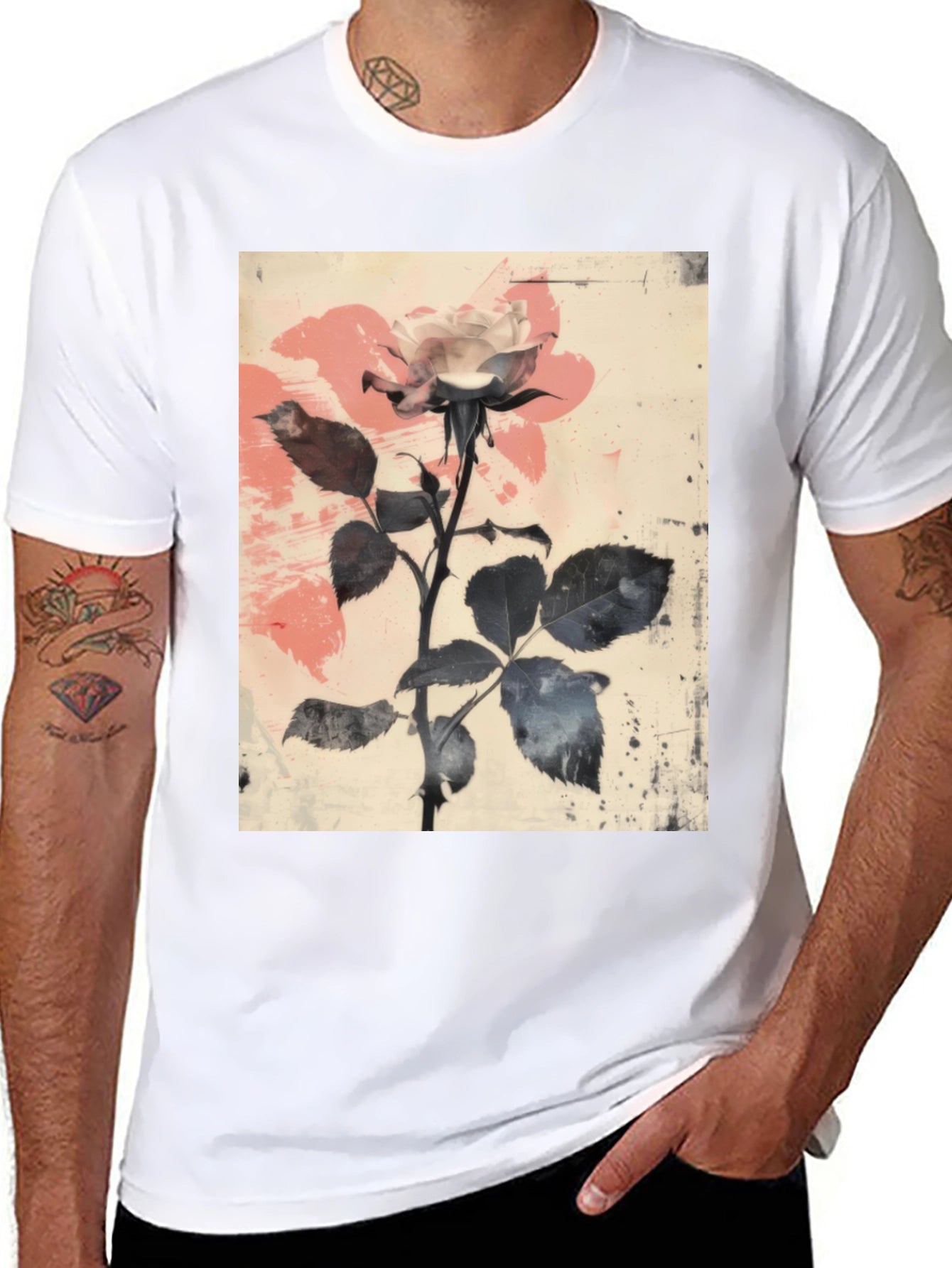 Floral Rose Graphic Tee - Black