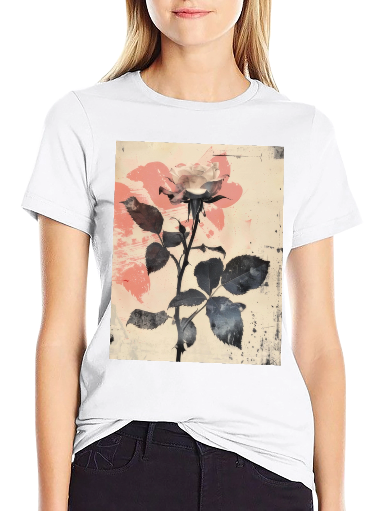 Floral Rose Graphic Tee - Black