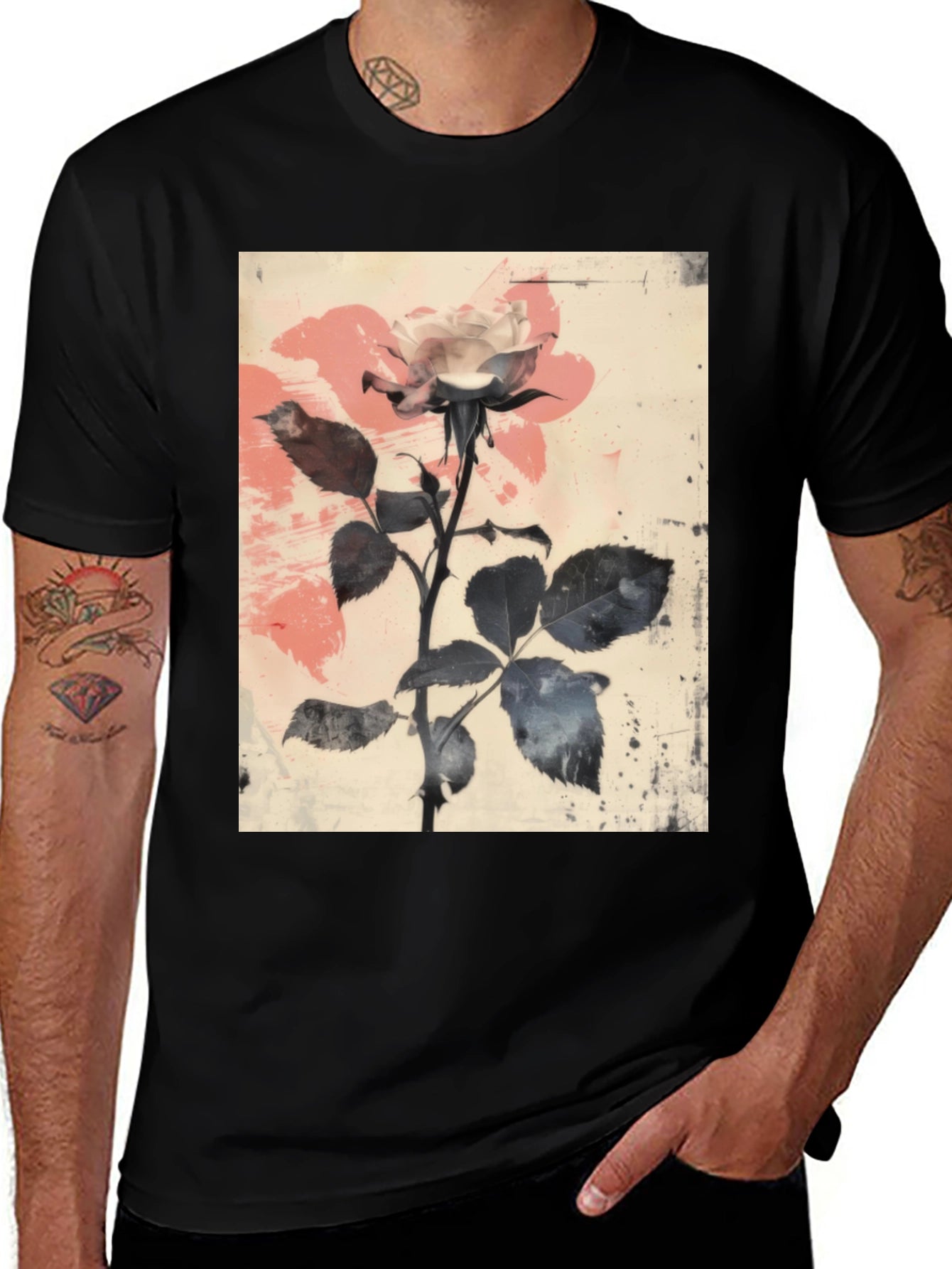 Floral Rose Graphic Tee - Black