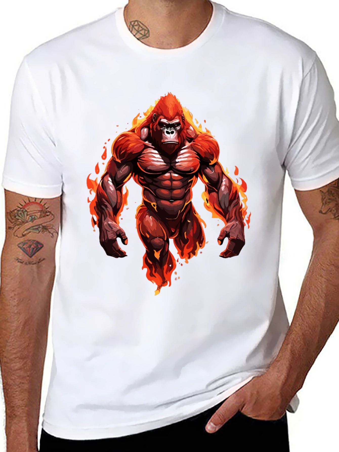 Fiery Gorilla Graphic Tee - Bold Black T-Shirt