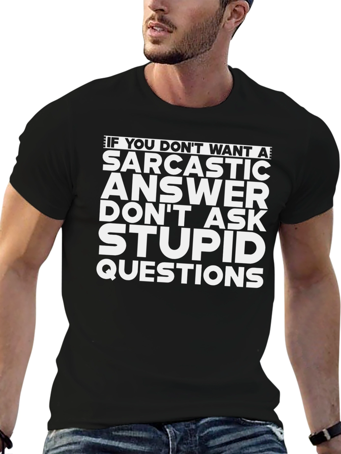 Sarcastic Answer Graphic Tee - Black Cotton Shirt