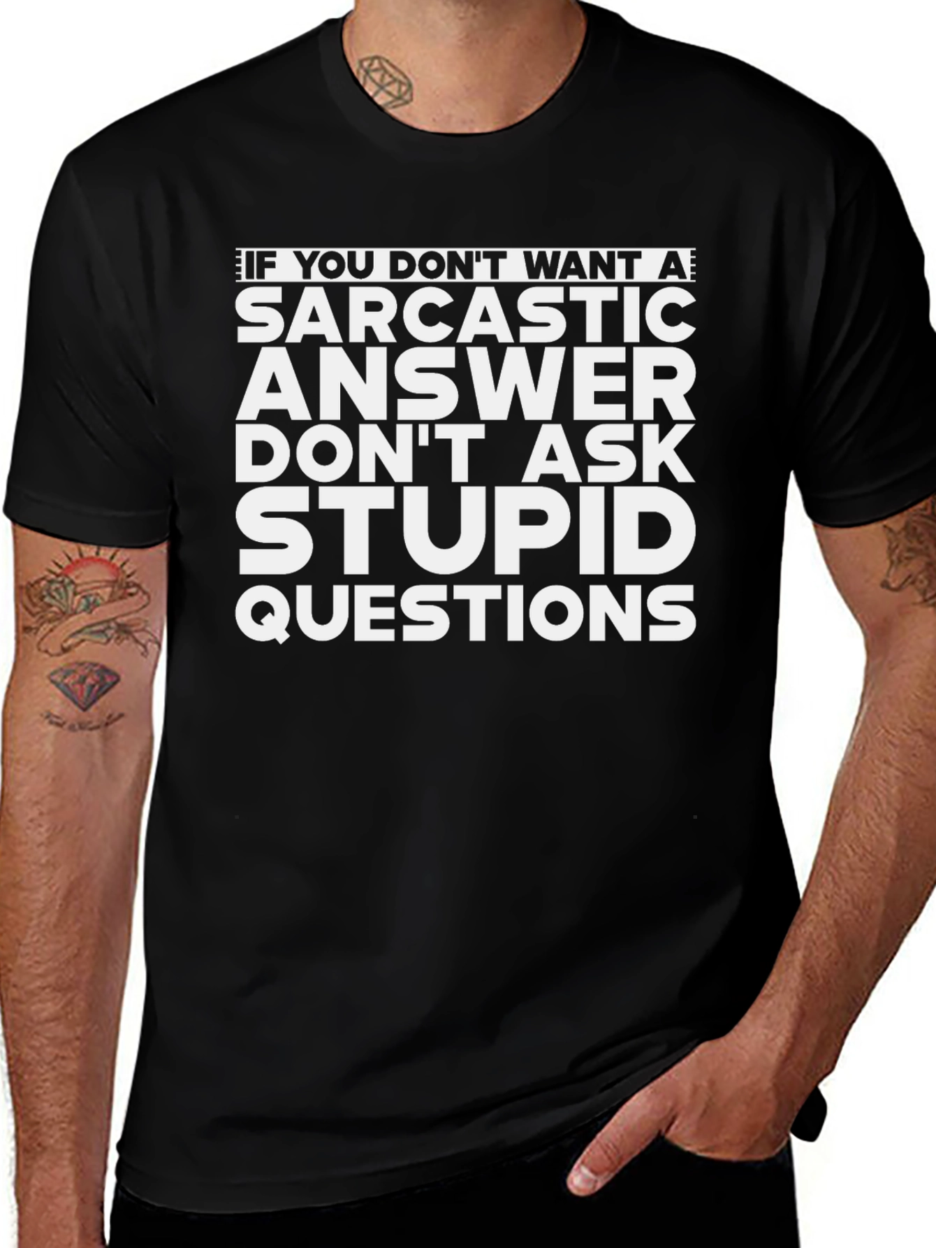 Sarcastic Answer Graphic Tee - Black Cotton Shirt