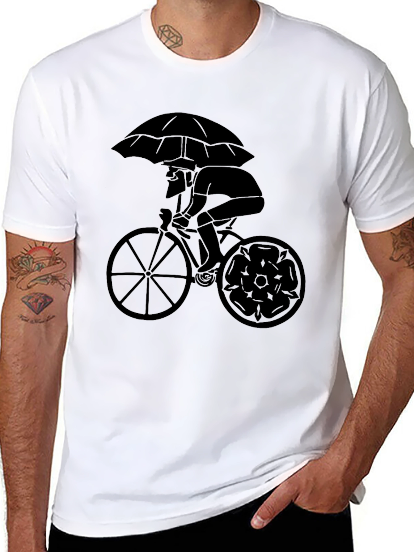 Stylish Cyclist Umbrella Graphic Tee - Black