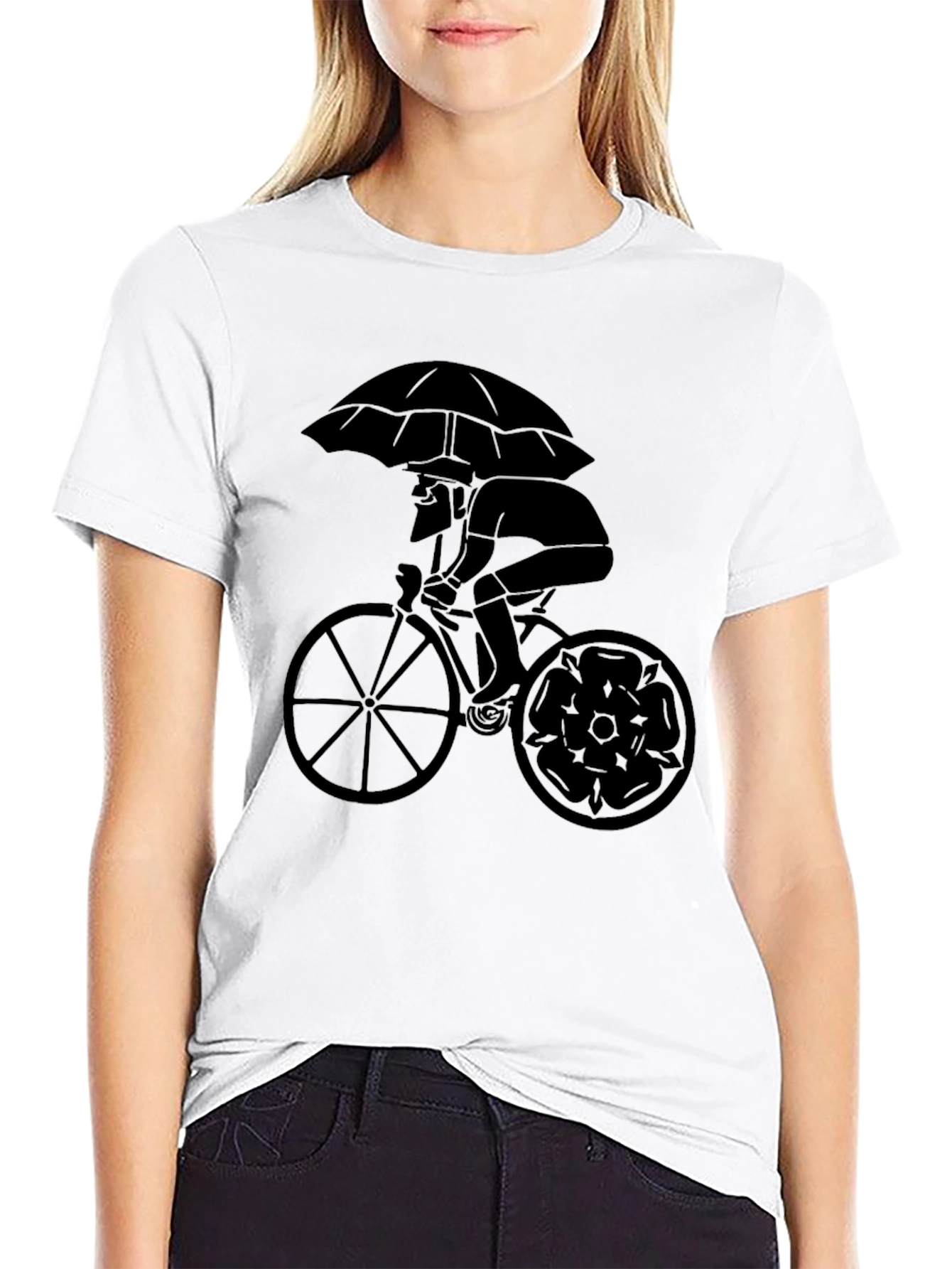 Stylish Cyclist Umbrella Graphic Tee - Black