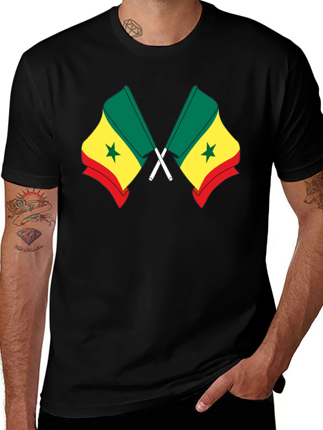Senegal Flag T-Shirt - Black Cotton Tee