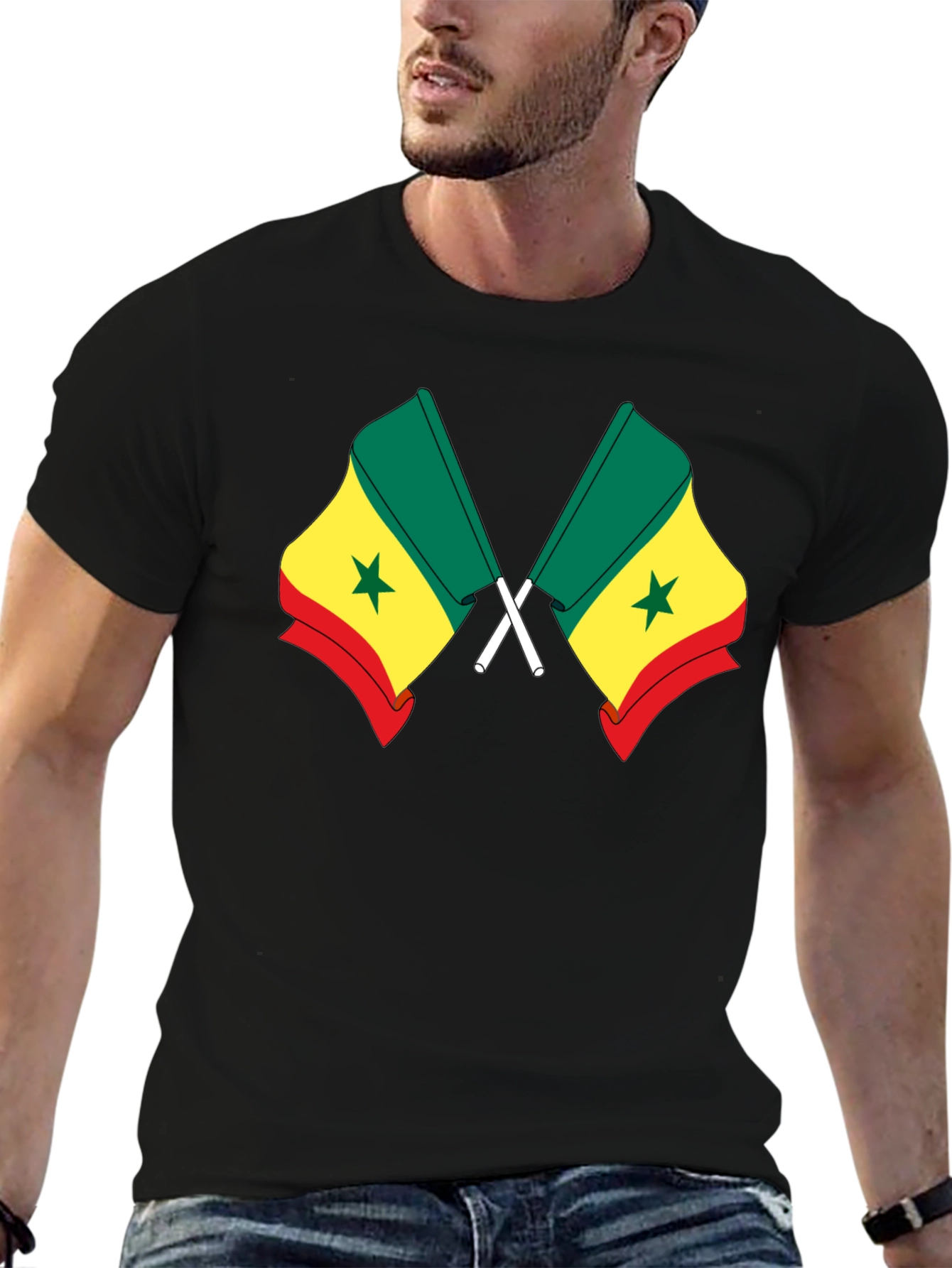 Senegal Flag T-Shirt - Black Cotton Tee
