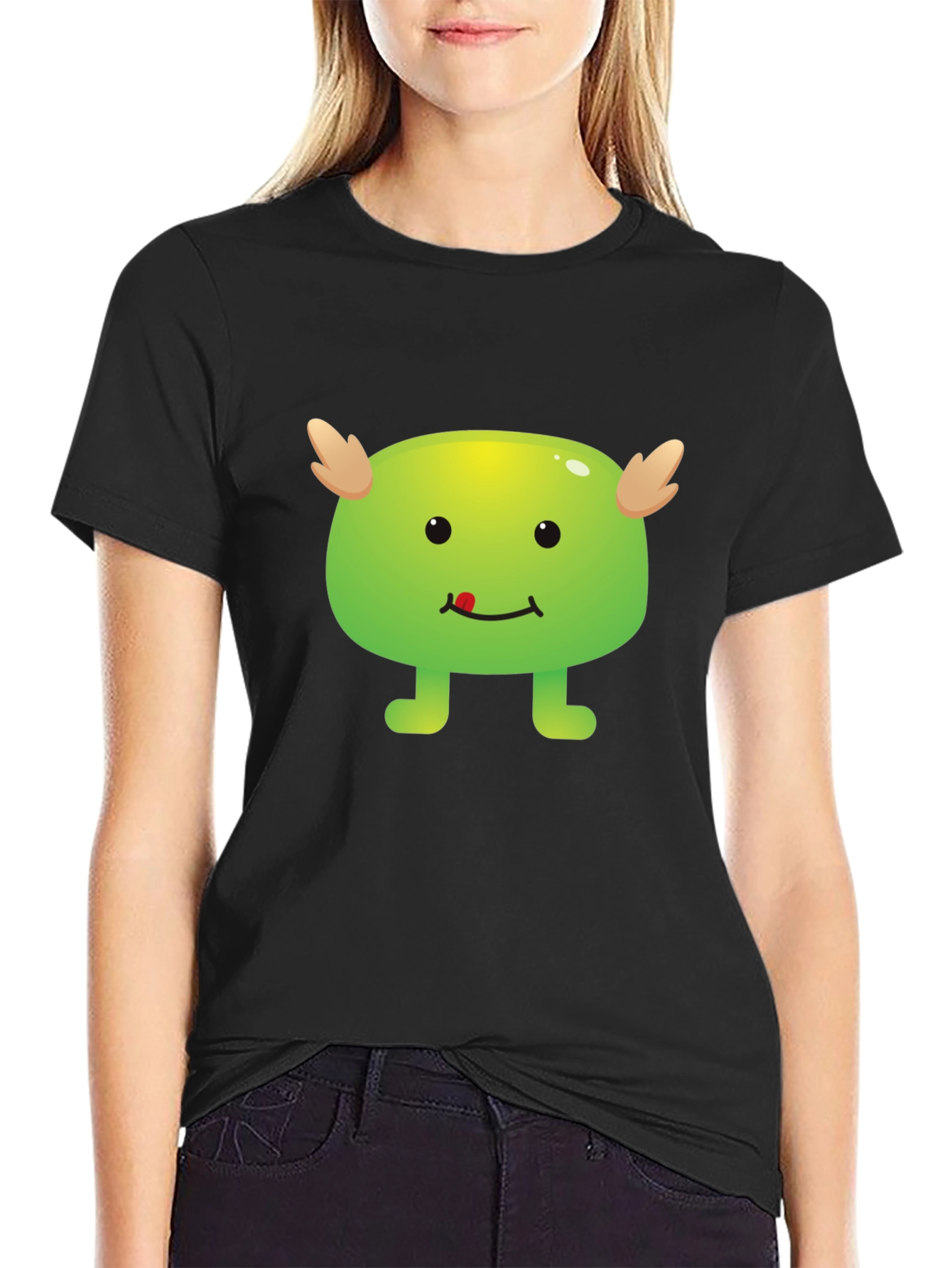 Cute Monster Graphic Black T-Shirt