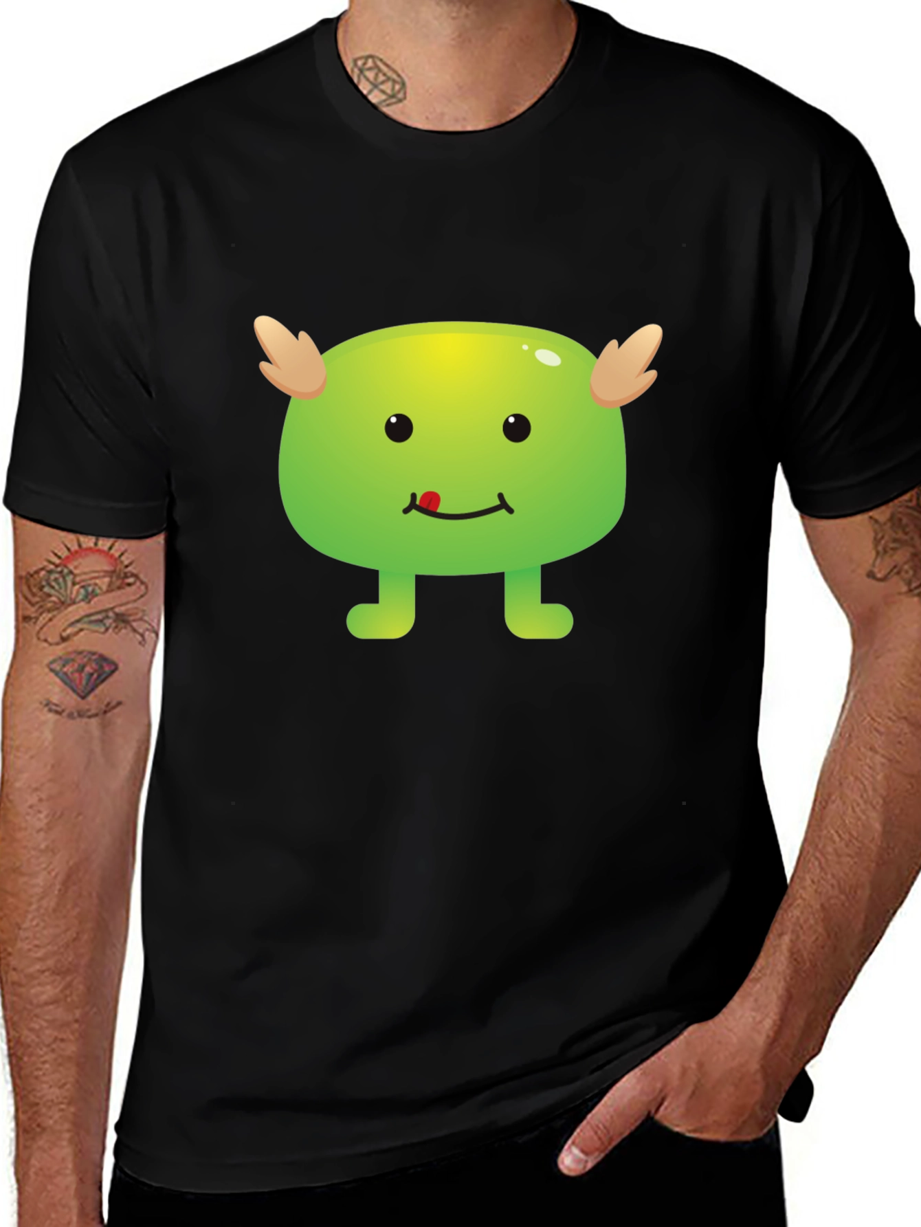 Cute Monster Graphic Black T-Shirt