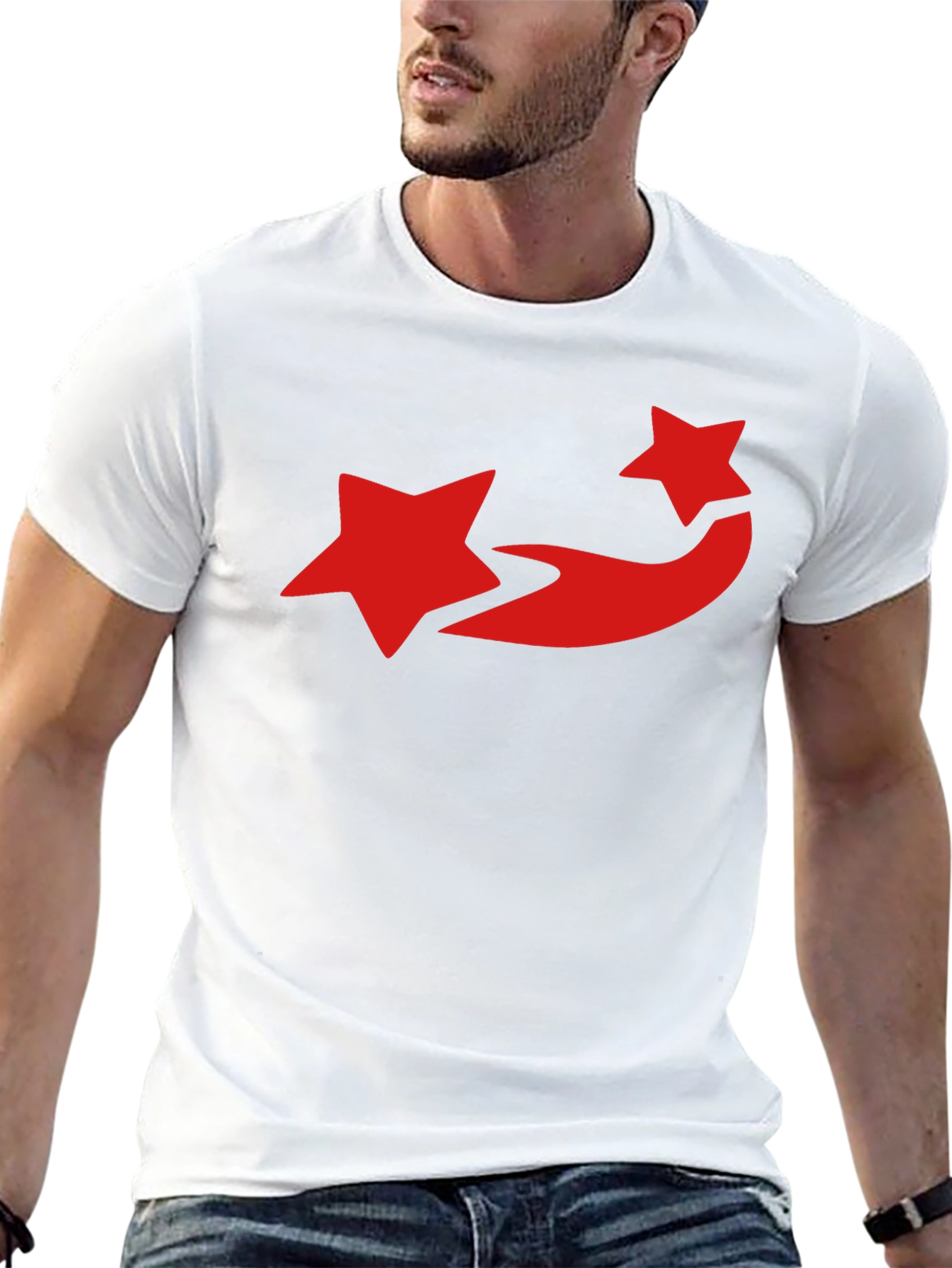 Black T-Shirt with Red Star Trail Design
