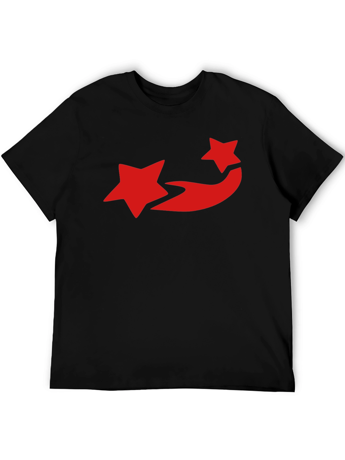 Black T-Shirt with Red Star Trail Design