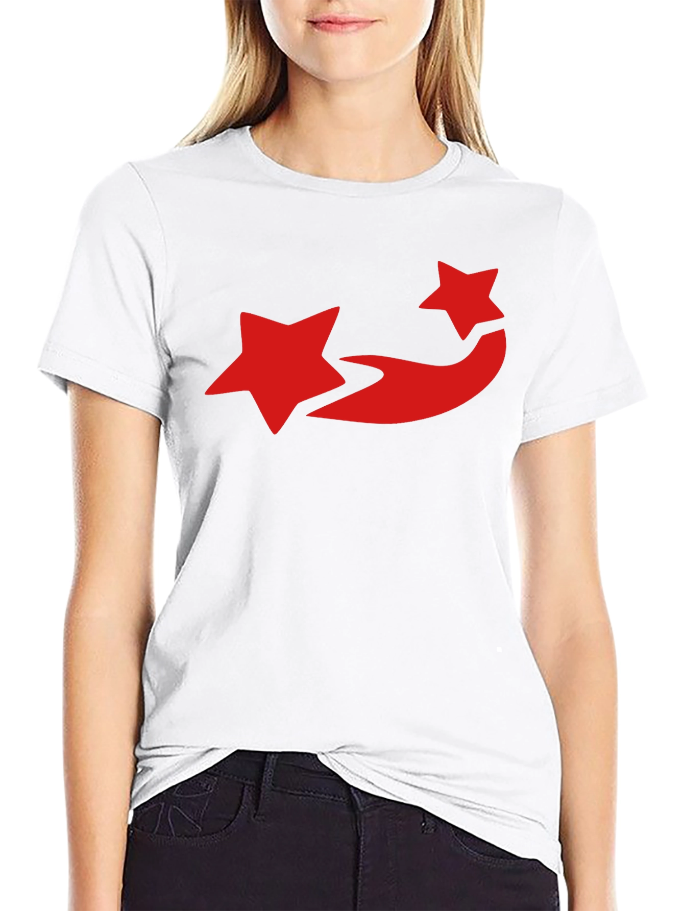 Black T-Shirt with Red Star Trail Design