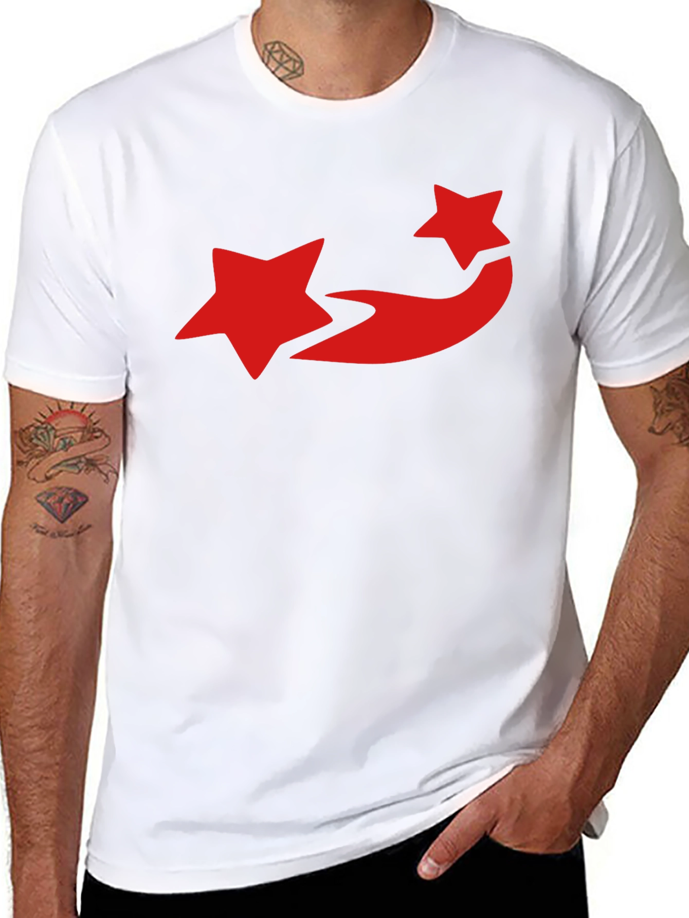 Black T-Shirt with Red Star Trail Design