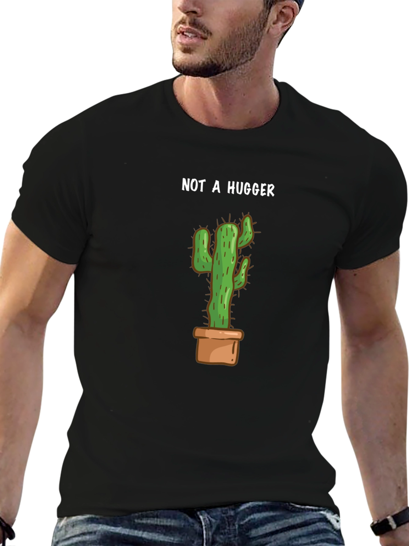 Not A Hugger Cactus Graphic T-Shirt