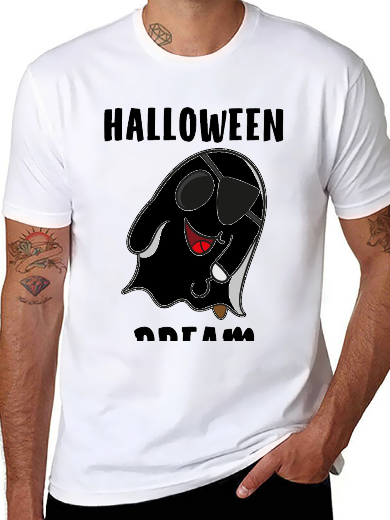 Halloween Pirate Ghost Graphic T-Shirt - Black