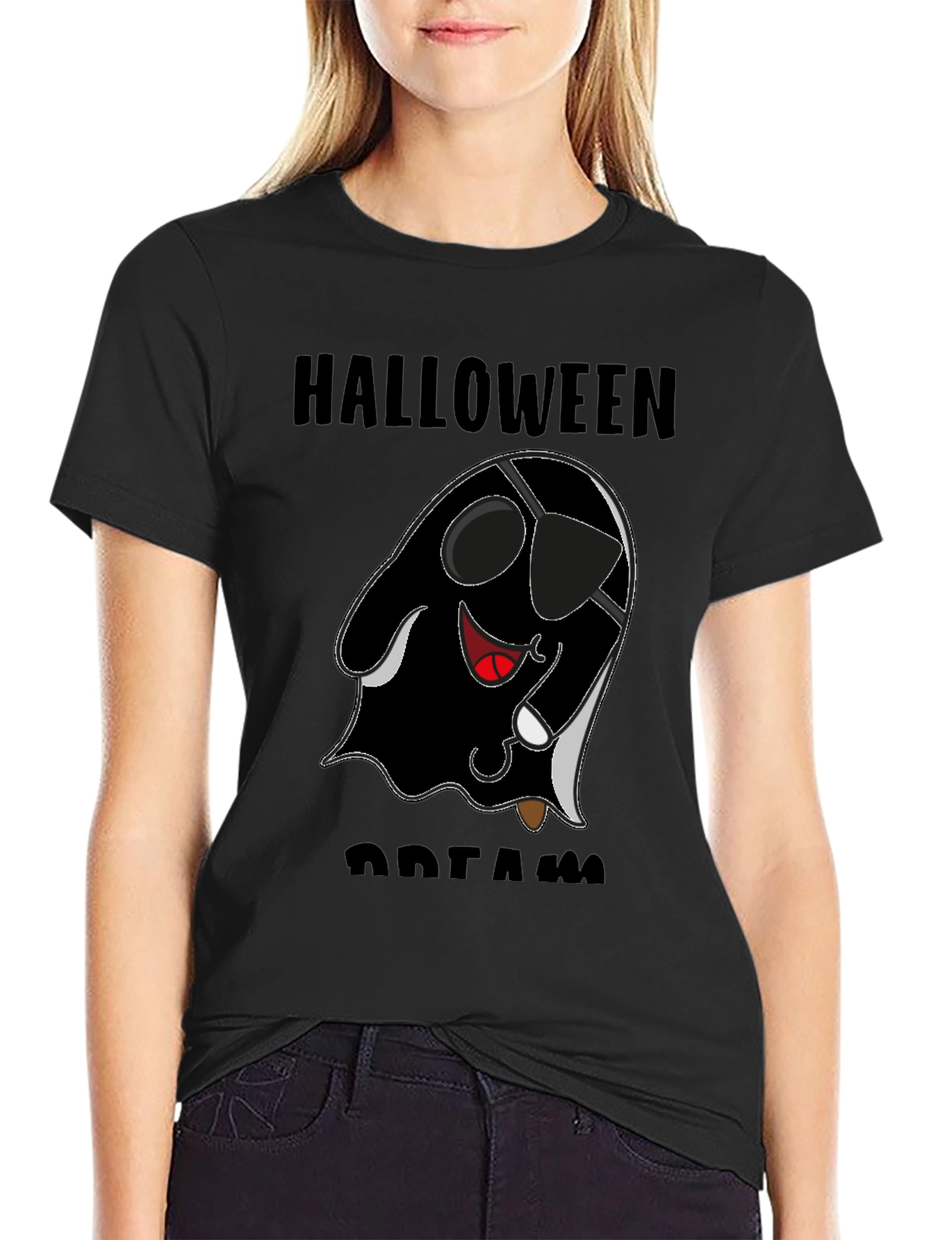 Halloween Pirate Ghost Graphic T-Shirt - Black