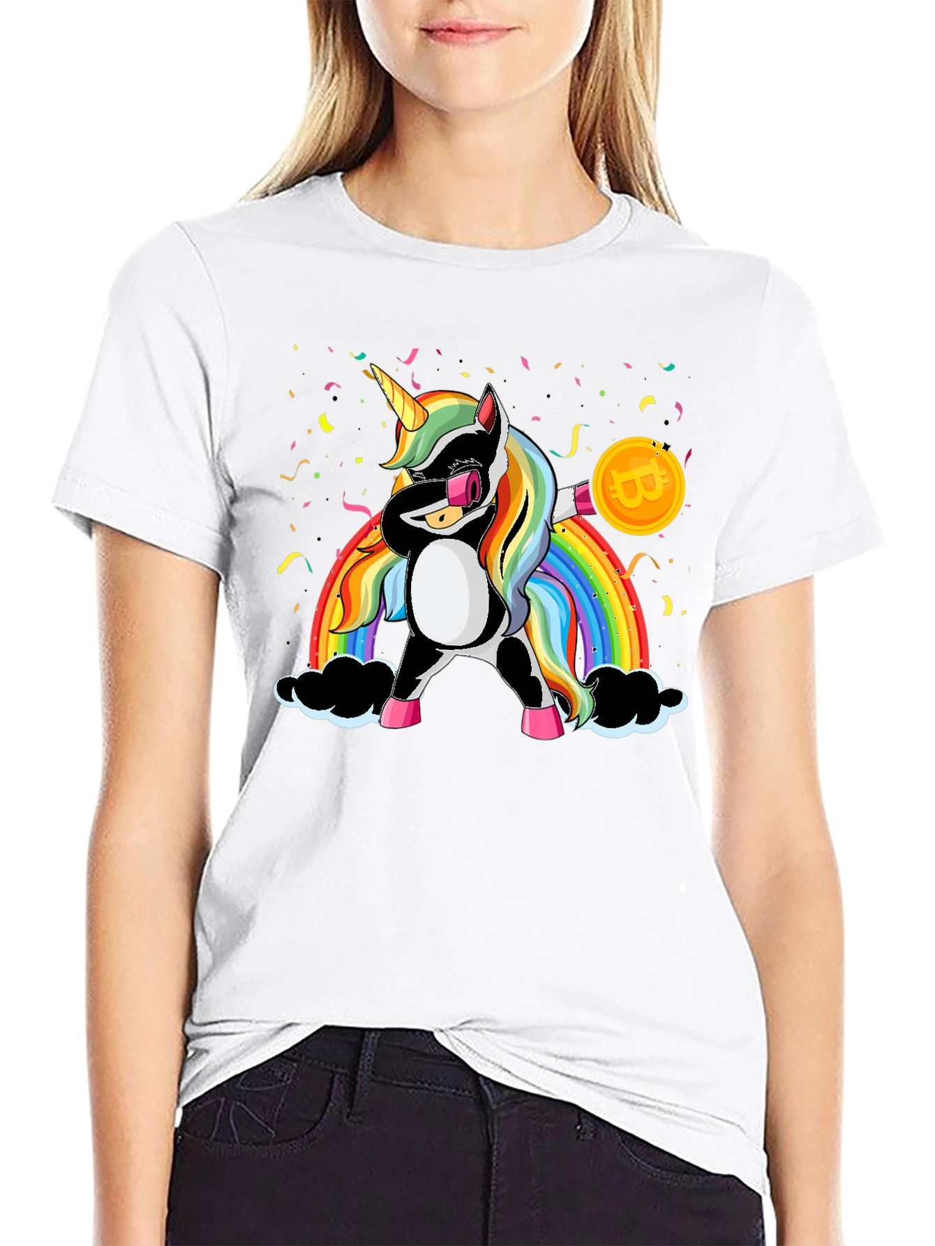 Bitcoin Unicorn Dabbing Graphic Tee