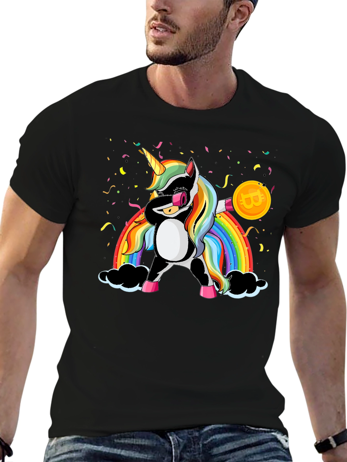 Bitcoin Unicorn Dabbing Graphic Tee