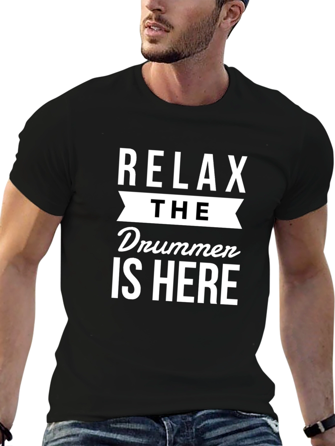 Relax The Drummer is Here Graphic Tee - Black