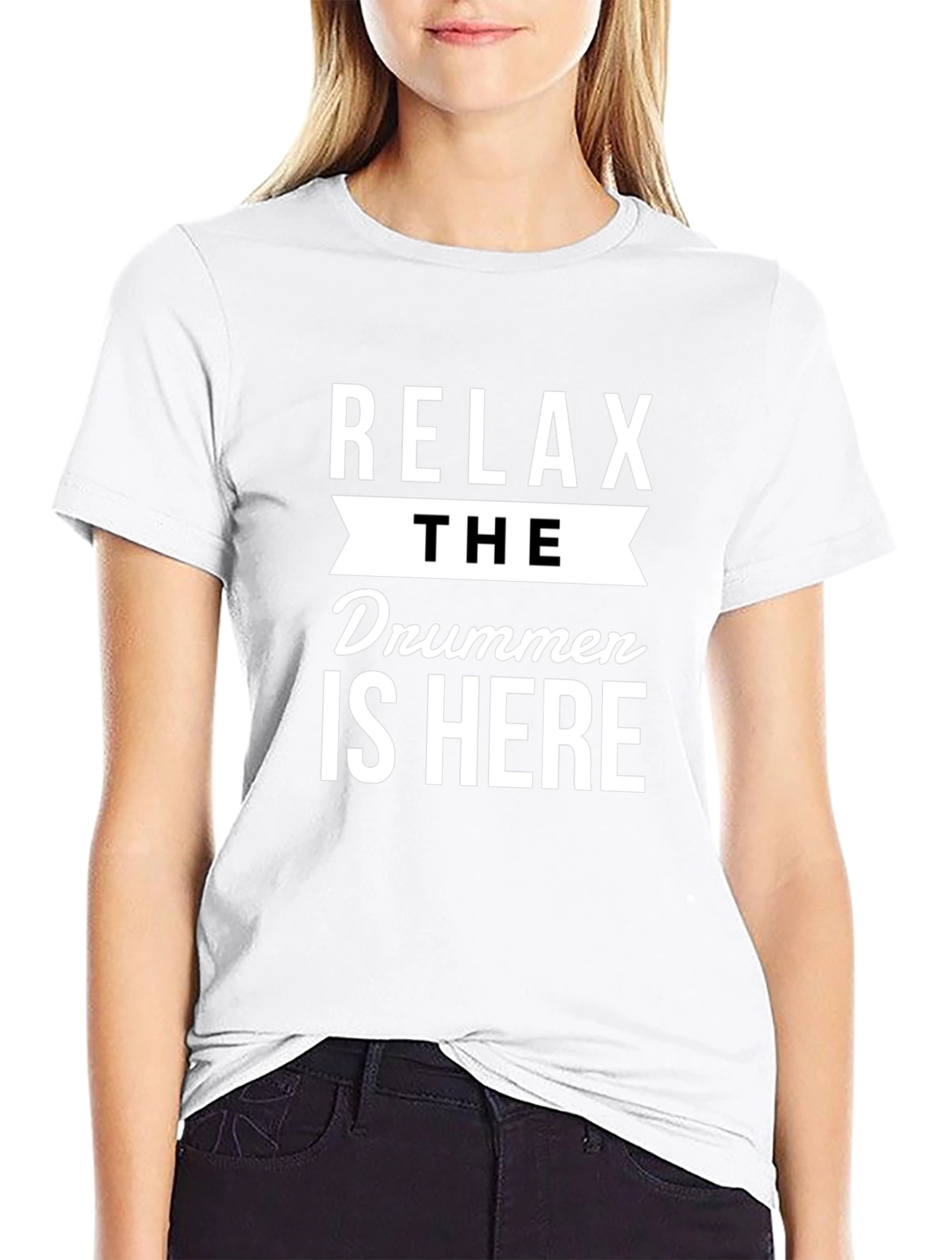 Relax The Drummer is Here Graphic Tee - Black