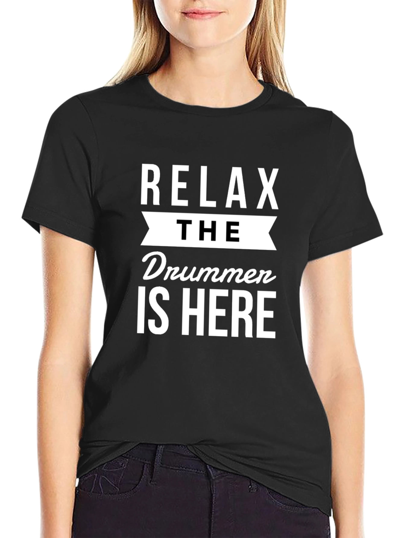 Relax The Drummer is Here Graphic Tee - Black