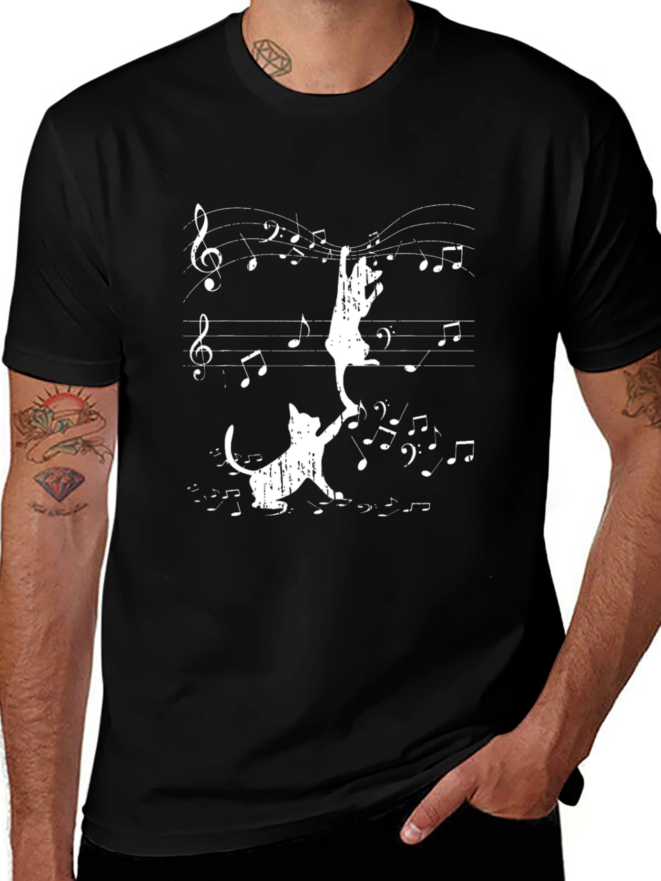 Musical Cats T-Shirt: Piano Notes & Cute Kitties