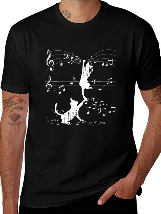 Musical Cats T-Shirt: Piano Notes & Cute Kitties