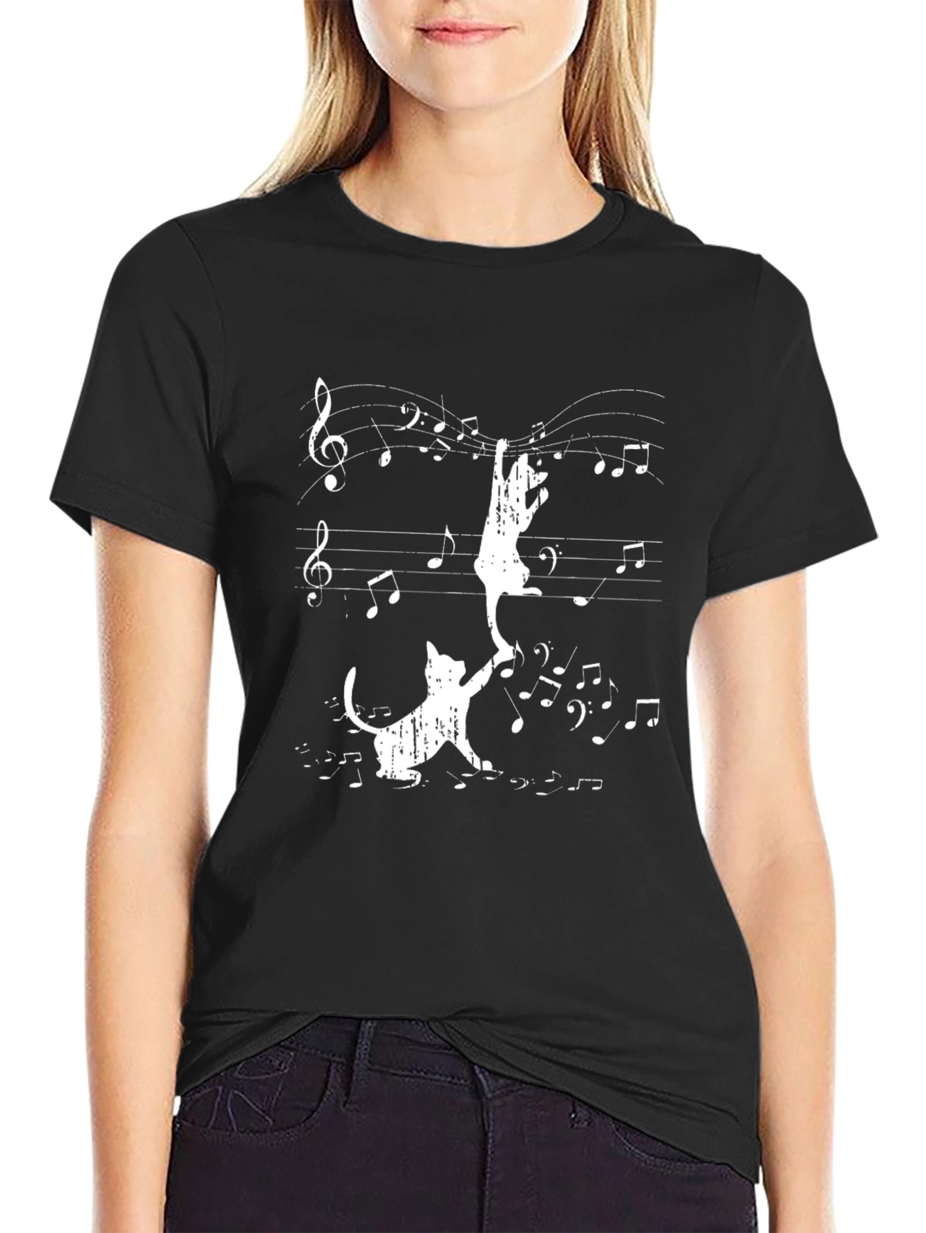 Musical Cats T-Shirt: Piano Notes & Cute Kitties
