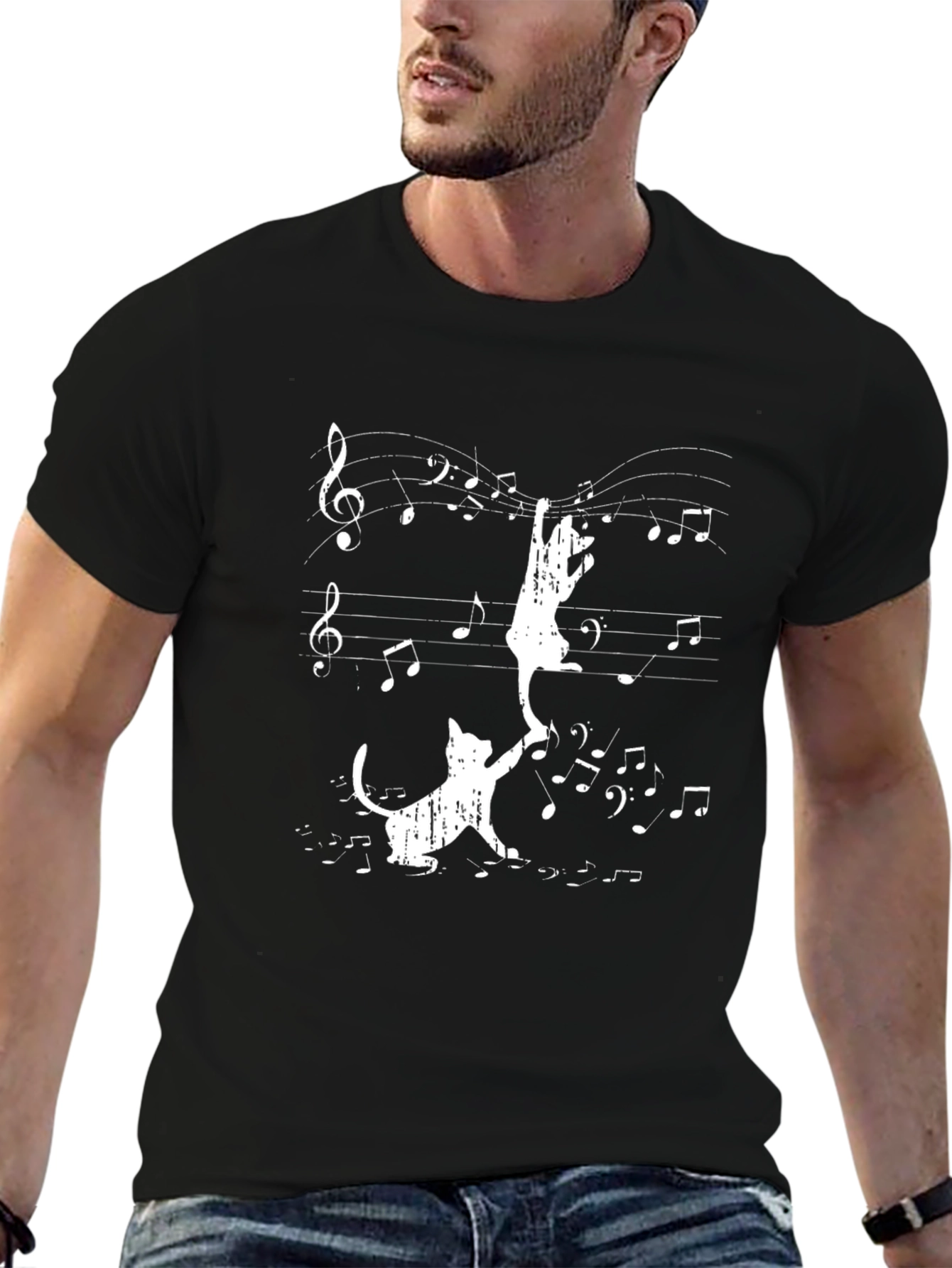 Musical Cats T-Shirt: Piano Notes & Cute Kitties