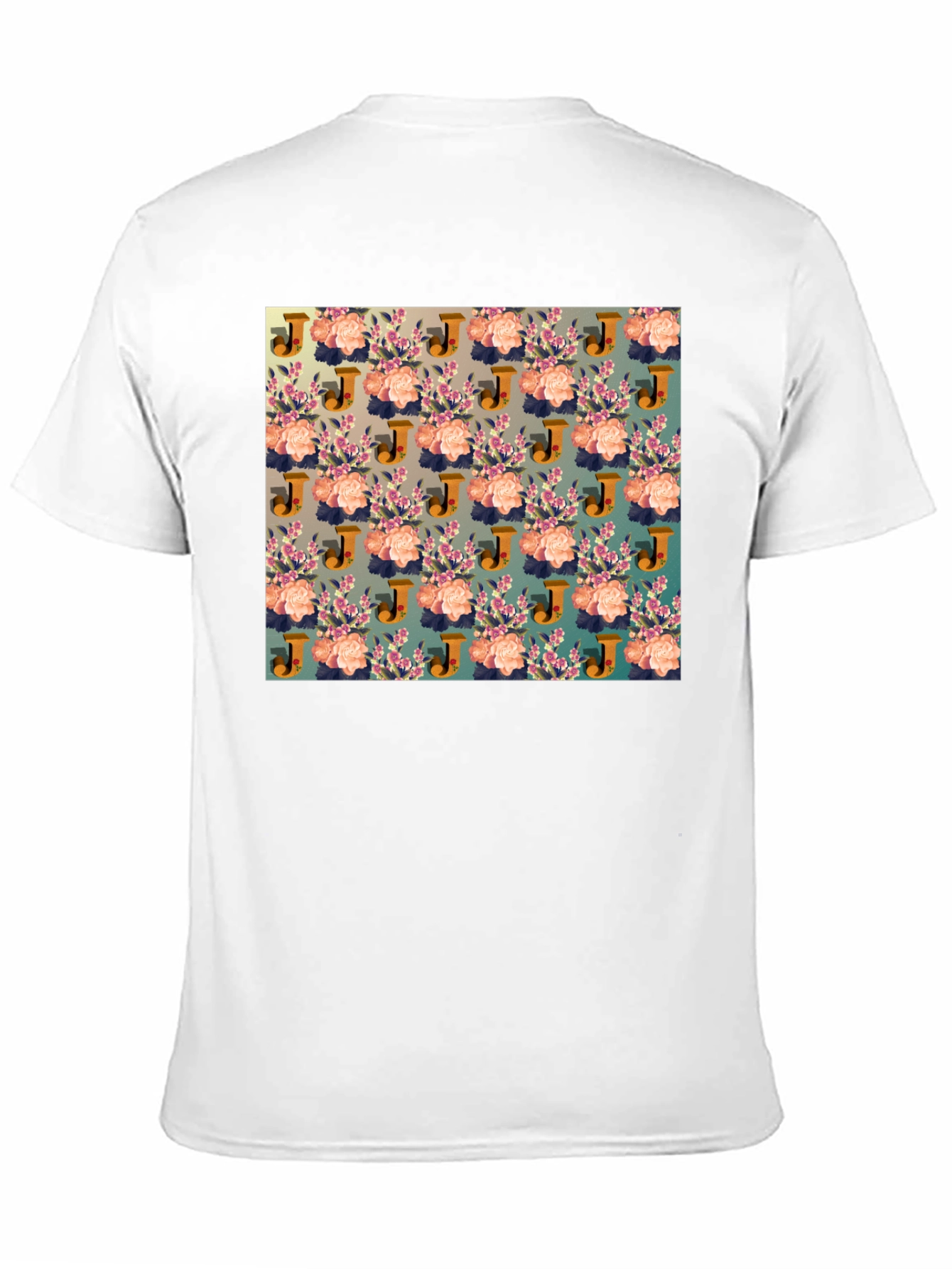 Floral J Patterned Black T-Shirt