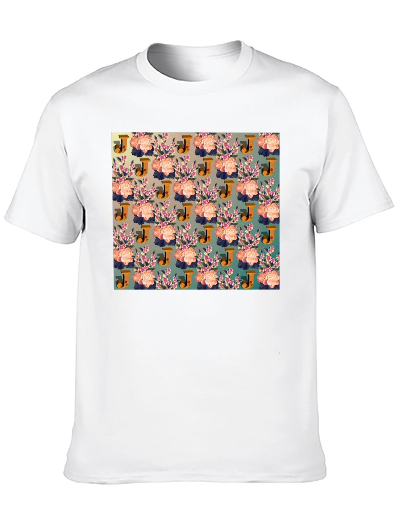 Floral J Patterned Black T-Shirt
