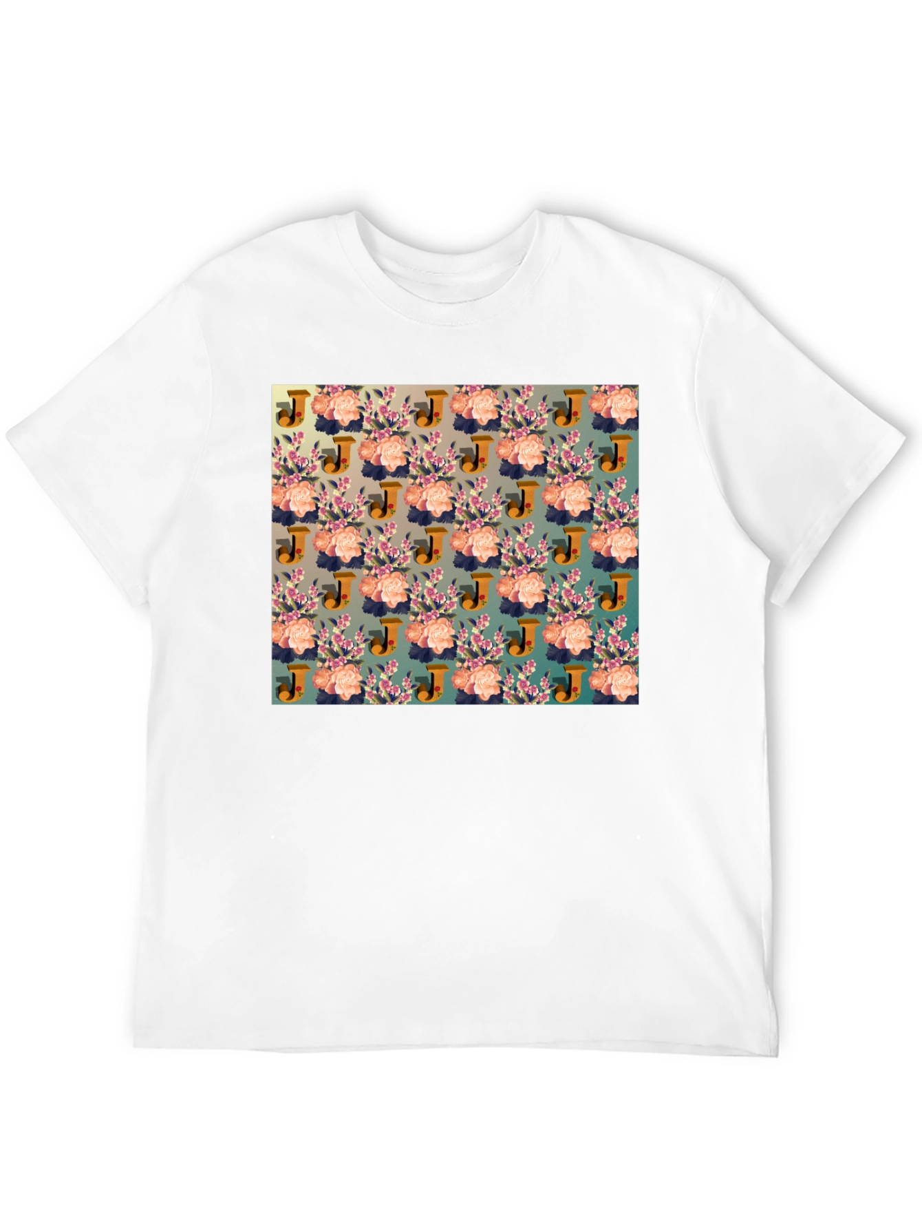 Floral J Patterned Black T-Shirt