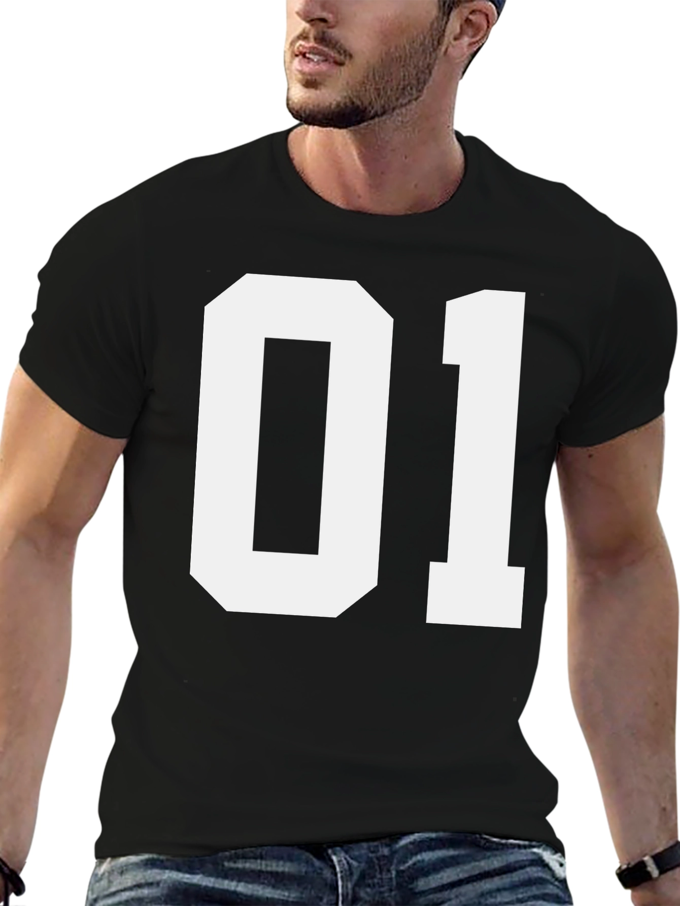 Black T-Shirt with White 01 Number Design