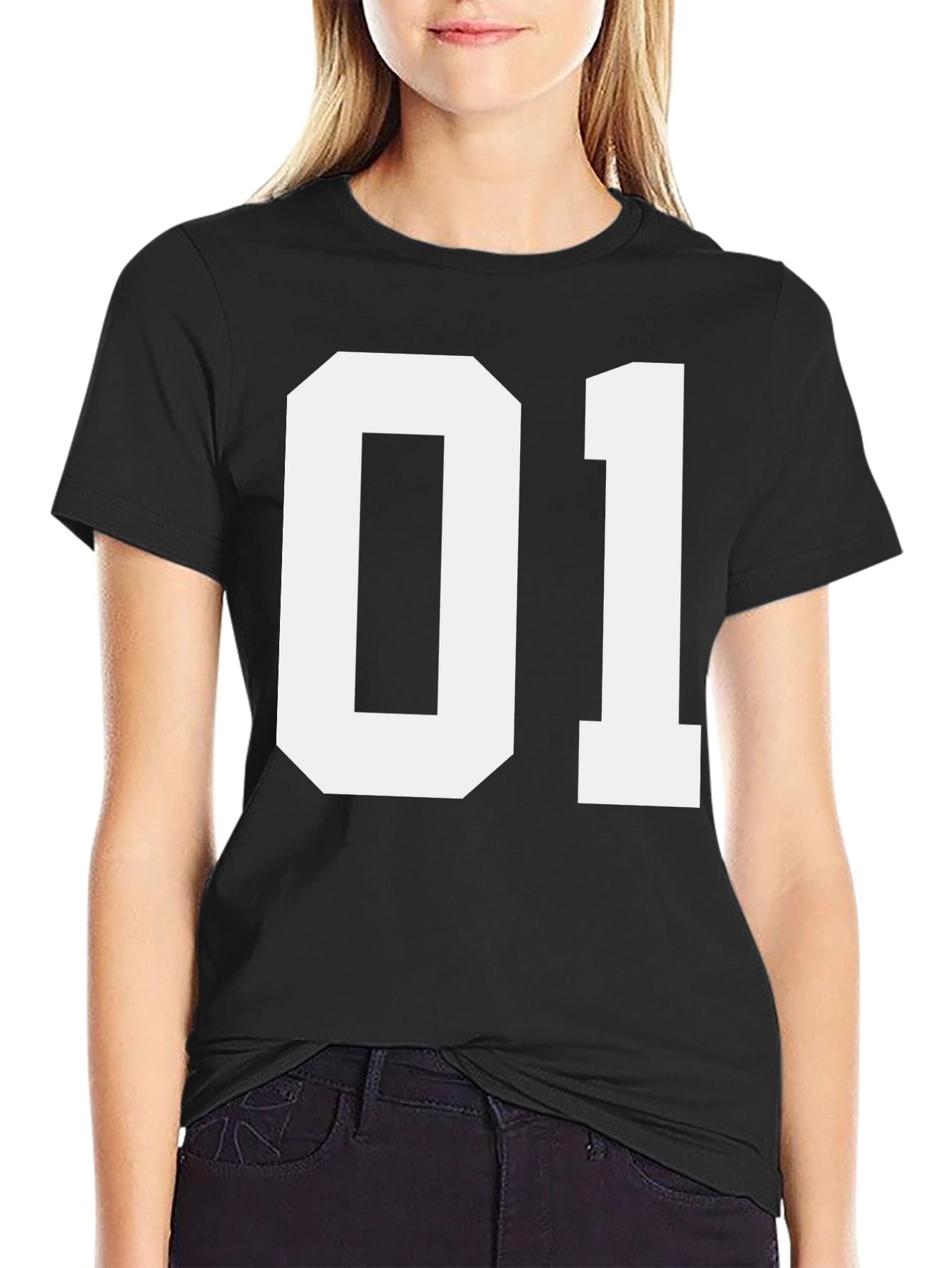 Black T-Shirt with White 01 Number Design