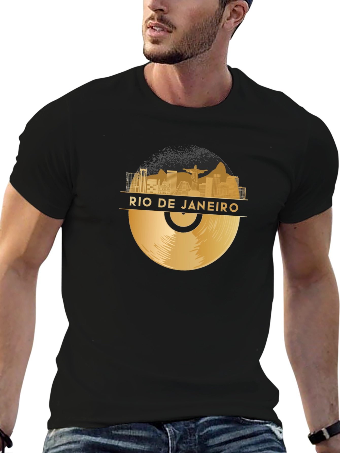 Rio de Janeiro Vinyl Graphic T-Shirt - Black