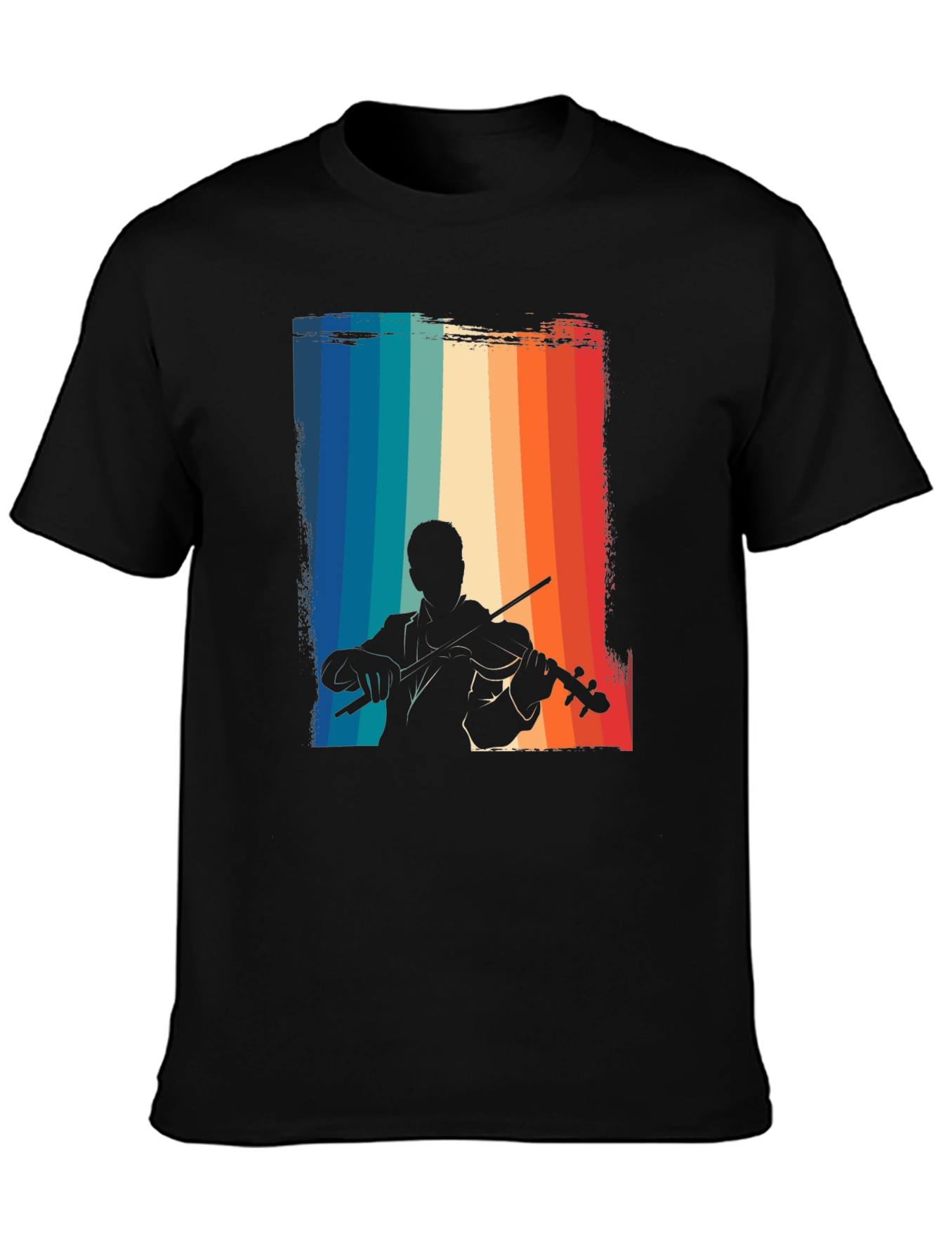 Retro Violinist Graphic Tee - Black Cotton T-Shirt