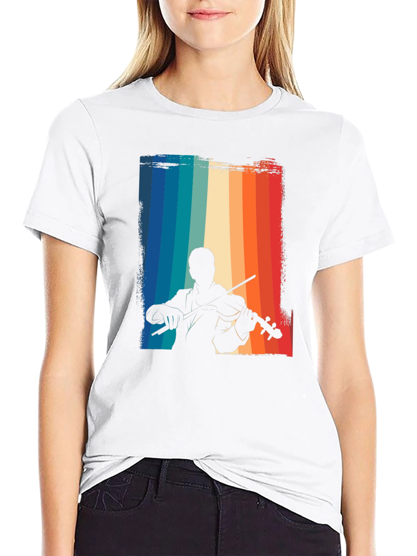 Retro Violinist Graphic Tee - Black Cotton T-Shirt